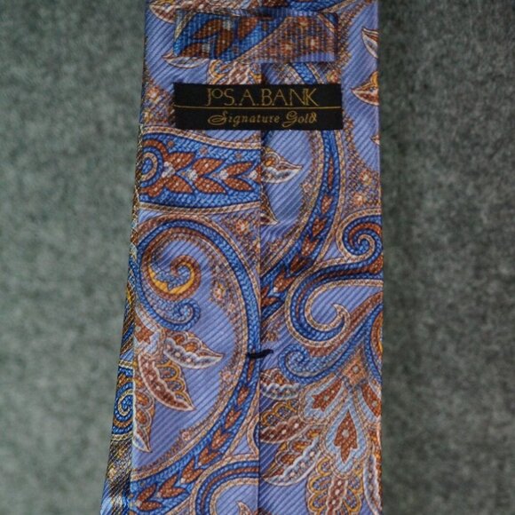 Jos. A. Bank Signature Gold Tie Paisley Blue Brown Gold 100% Silk Men’s Formal - Picture 2 of 2